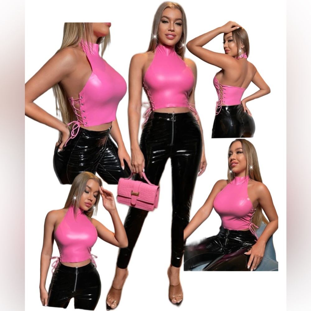 Backless Lace Up Side Crop Halter Top